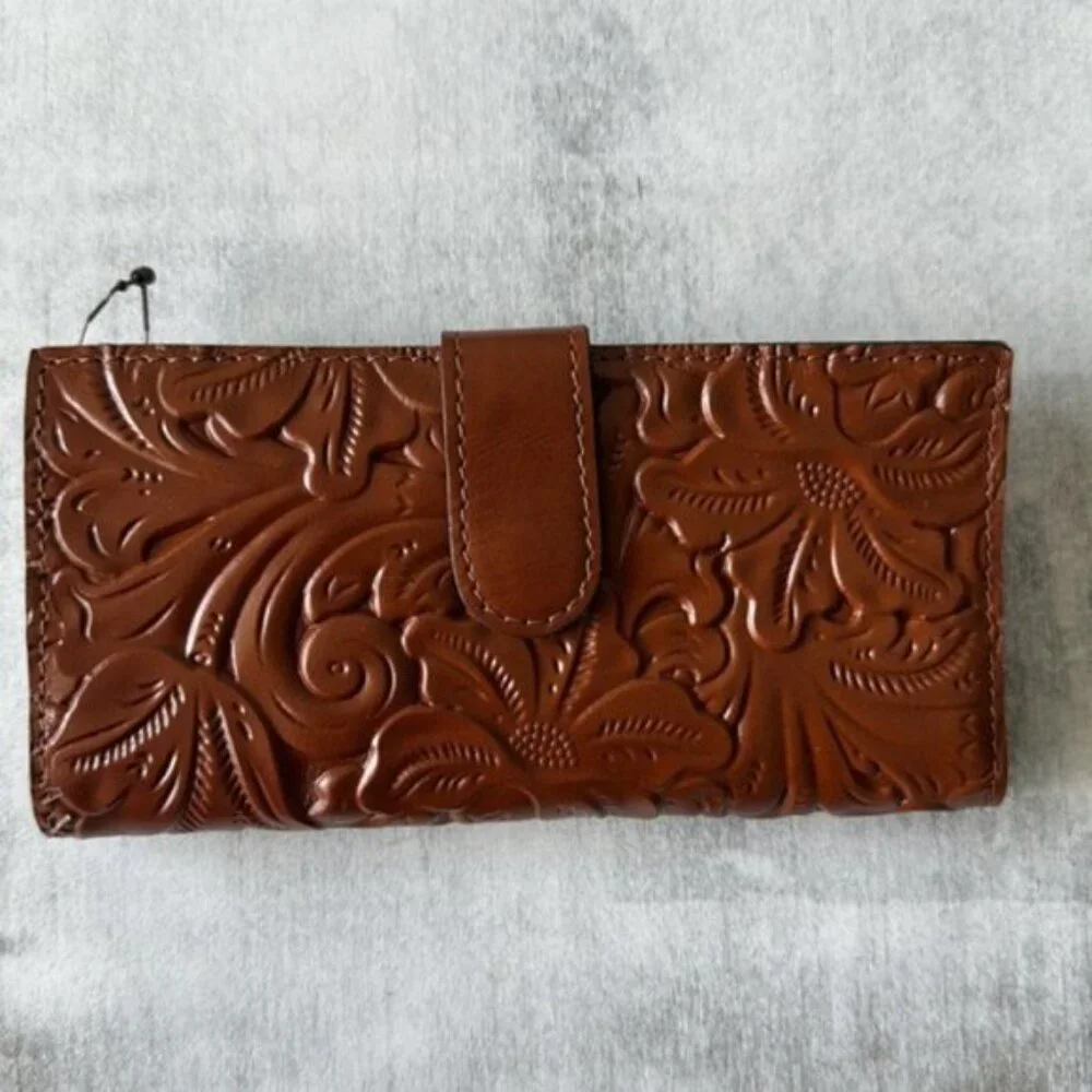 Patricia Nash NAZARI Leather Bifold Wallet Tooled Card Case Floral Florence